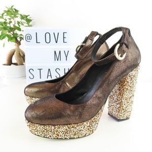 Shellys London Thrift Platform Pump Heels Bronze